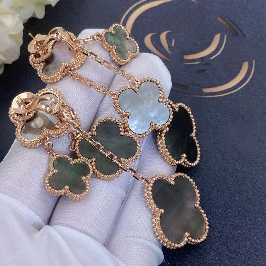 [⭐Hevara Jewelry]CLOVER EARRINGS DARK MOP 4 MOTIFS ROSE GOLD