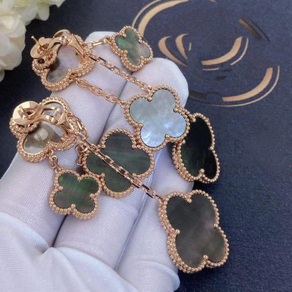 [⭐Hevara Jewelry]CLOVER EARRINGS DARK MOP 4 MOTIFS ROSE GOLD