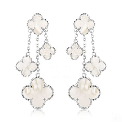 [⭐Hevara Jewelry]CLOVER EARRINGS WHITE MOP 4 MOTIFS SILVER