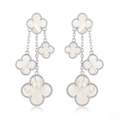 [⭐Hevara Jewelry]CLOVER EARRINGS WHITE MOP 4 MOTIFS SILVER