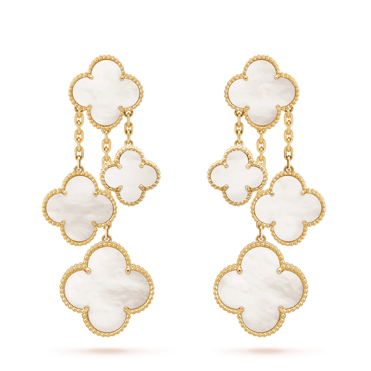 [⭐Hevara Jewelry]CLOVER EARRINGS WHITE MOP 4 MOTIFS GOLD