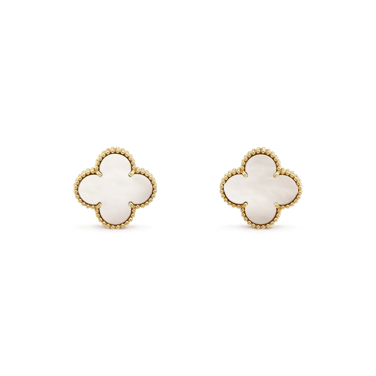 [⭐Hevara Jewelry]CLOVER MEDIUM 1 MOTIFS  WHITE MOP STUD EARRINGS