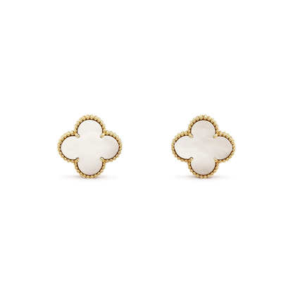 [⭐Hevara Jewelry]CLOVER MEDIUM 1 MOTIFS  WHITE MOP STUD EARRINGS