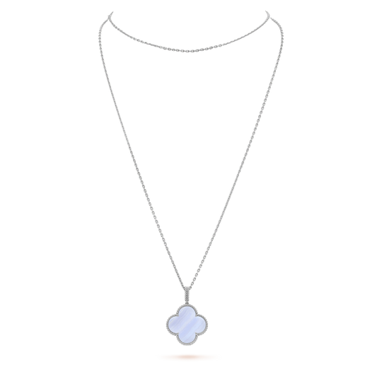 [⭐Hevara Jewelry]CLOVER SILVER CHALCEDONY BIG CLOVER NECKLACE