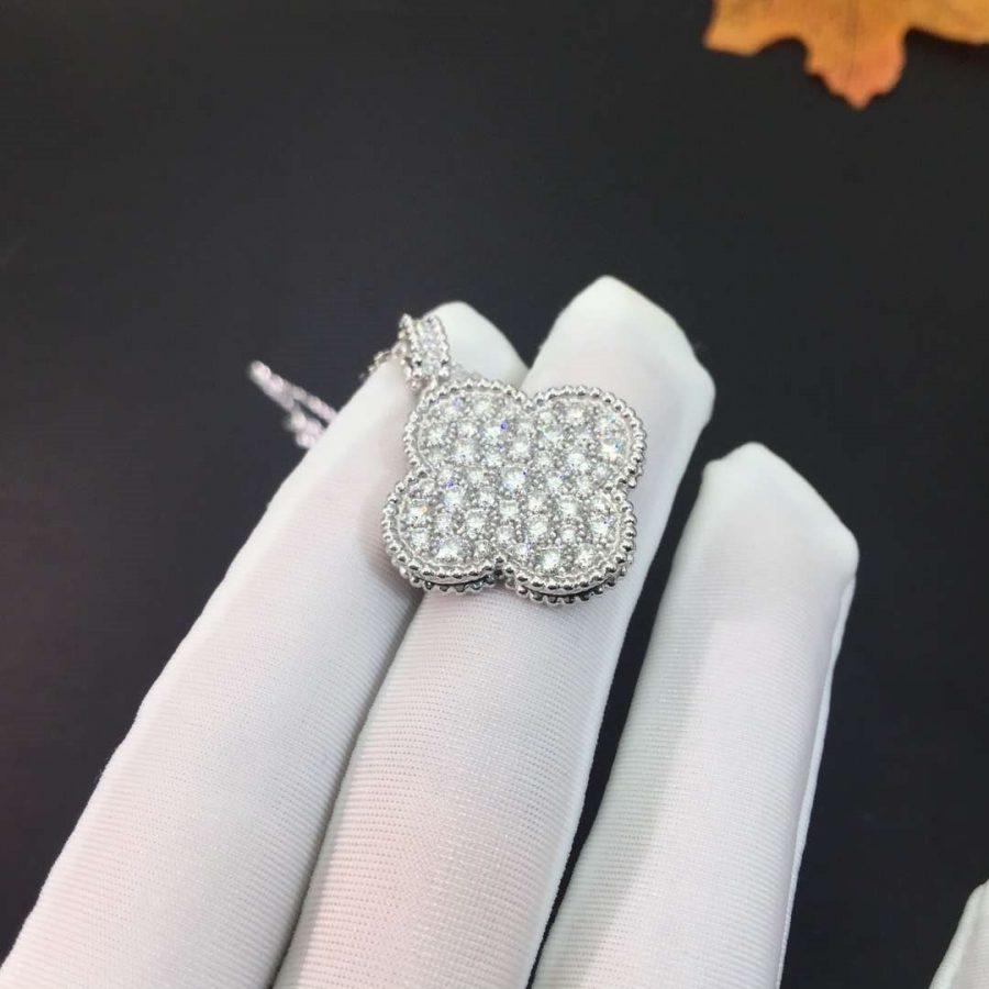 [⭐Hevara Jewelry]CLOVER 25MM SILVER FULL DIAMOND BIG CLOVER NECKLACE