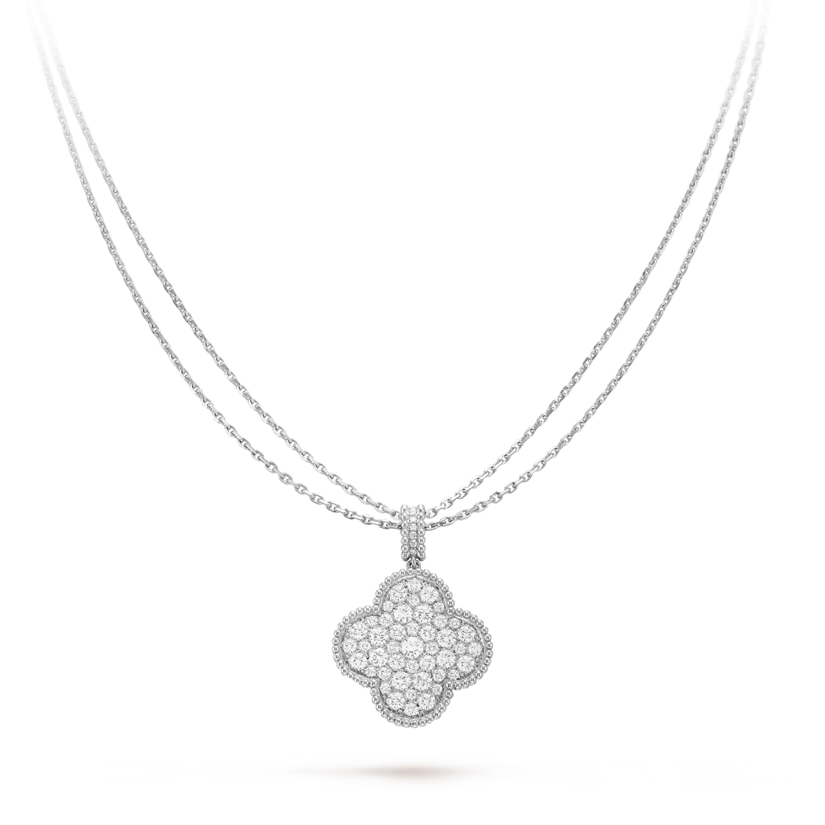 [⭐Hevara Jewelry]CLOVER 25MM SILVER FULL DIAMOND BIG CLOVER NECKLACE