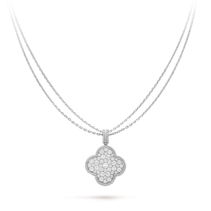[⭐Hevara Jewelry]CLOVER 25MM SILVER FULL DIAMOND BIG CLOVER NECKLACE