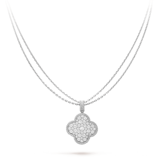 [⭐Hevara Jewelry]CLOVER 25MM SILVER FULL DIAMOND BIG CLOVER NECKLACE