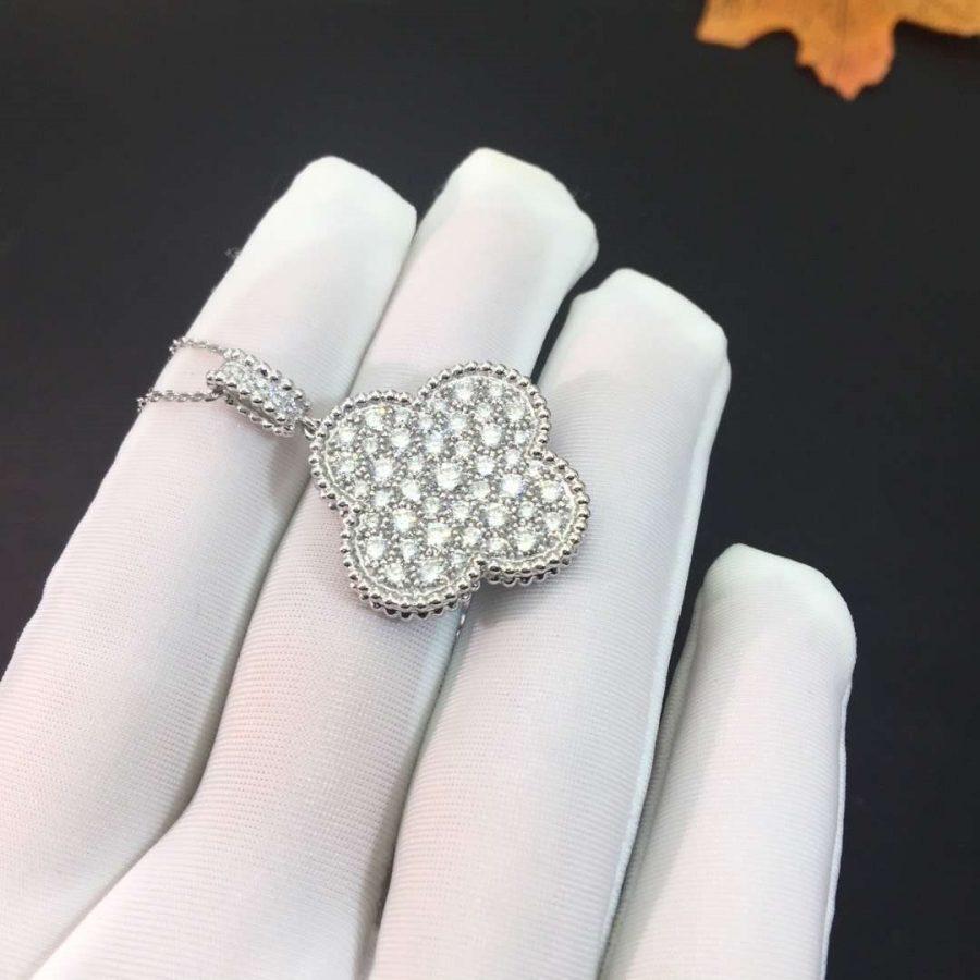 [⭐Hevara Jewelry]CLOVER 25MM SILVER FULL DIAMOND BIG CLOVER NECKLACE