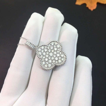 [⭐Hevara Jewelry]CLOVER 25MM SILVER FULL DIAMOND BIG CLOVER NECKLACE