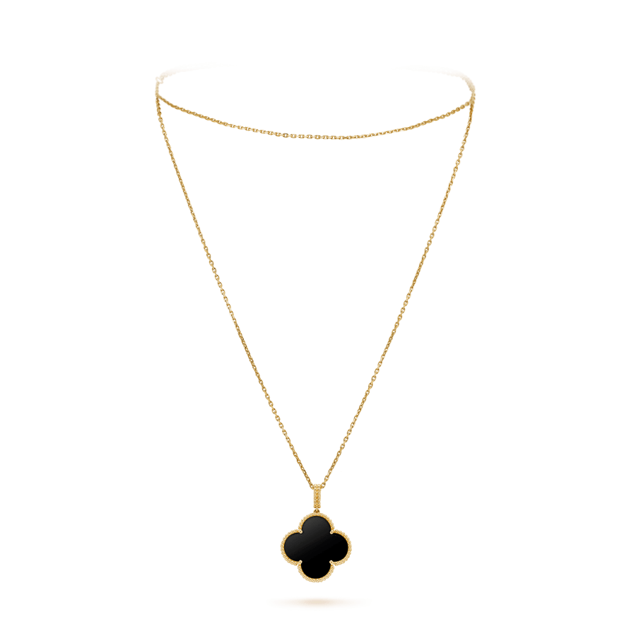 [⭐Hevara Jewelry]CLOVER 25MM GOLD ONYX BIG CLOVER NECKLACE