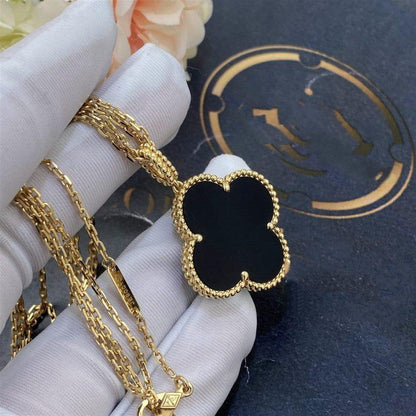 [⭐Hevara Jewelry]CLOVER 25MM GOLD ONYX BIG CLOVER NECKLACE