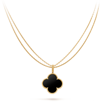 [⭐Hevara Jewelry]CLOVER 25MM GOLD ONYX BIG CLOVER NECKLACE