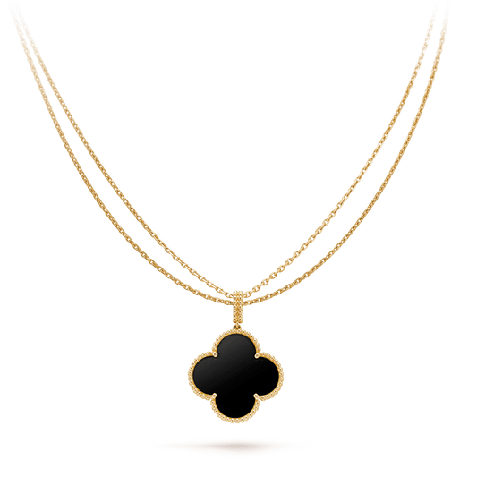 [⭐Hevara Jewelry]CLOVER 25MM GOLD ONYX BIG CLOVER NECKLACE