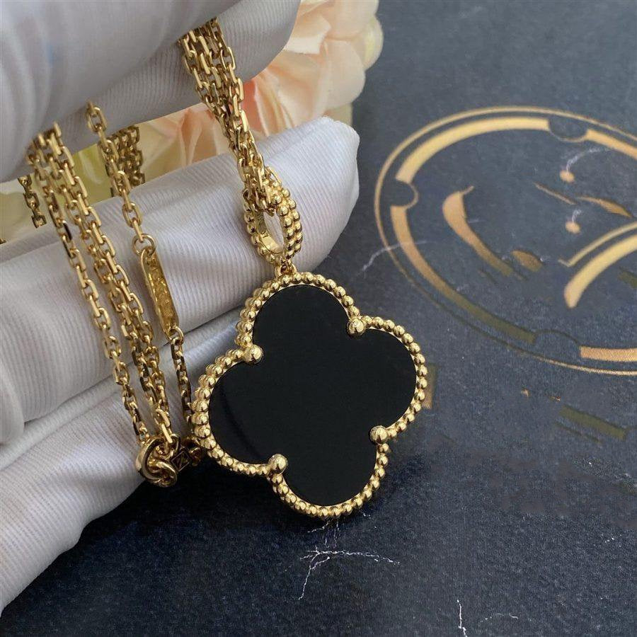 [⭐Hevara Jewelry]CLOVER 25MM GOLD ONYX BIG CLOVER NECKLACE