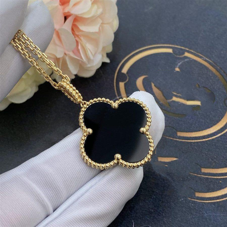 [⭐Hevara Jewelry]CLOVER 25MM GOLD ONYX BIG CLOVER NECKLACE