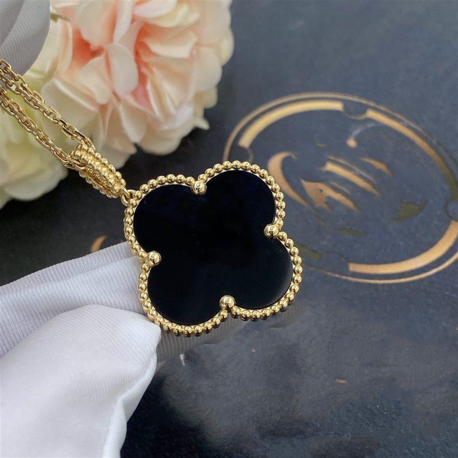 [⭐Hevara Jewelry]CLOVER 25MM GOLD ONYX BIG CLOVER NECKLACE