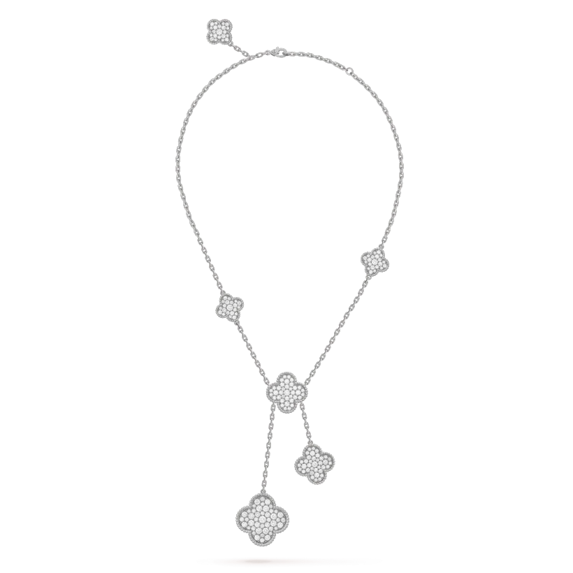 [⭐Hevara Jewelry]CLOVER 5 MOTIFS SILVER DIAMONDS NECKLACE