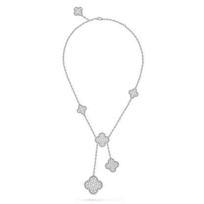[⭐Hevara Jewelry]CLOVER 5 MOTIFS SILVER DIAMONDS NECKLACE