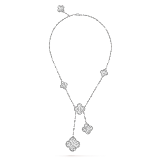 [⭐Hevara Jewelry]CLOVER 5 MOTIFS SILVER DIAMONDS NECKLACE