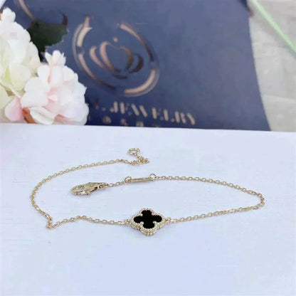[⭐Hevara Jewelry]CLOVER ONYX SINGLE FLOWER BRACELET