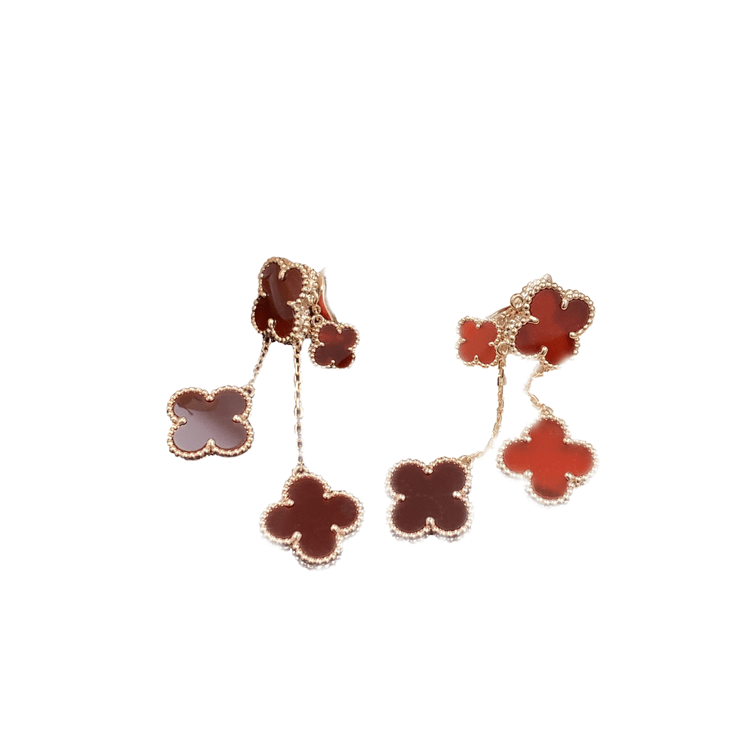 [⭐Hevara Jewelry]CLOVER EARRINGS CARNELIAN 4 MOTIFS PINK GOLD