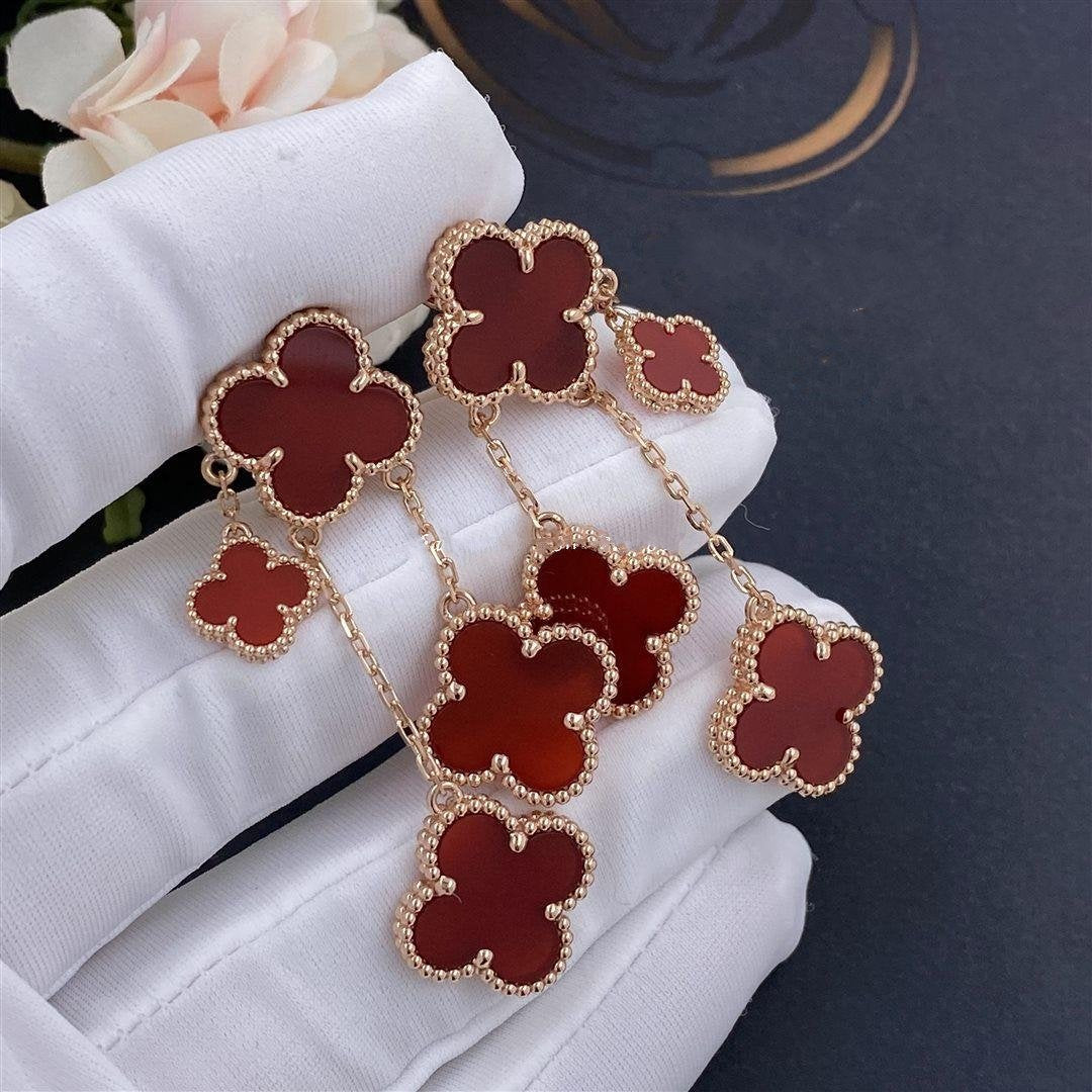 [⭐Hevara Jewelry]CLOVER EARRINGS CARNELIAN 4 MOTIFS PINK GOLD