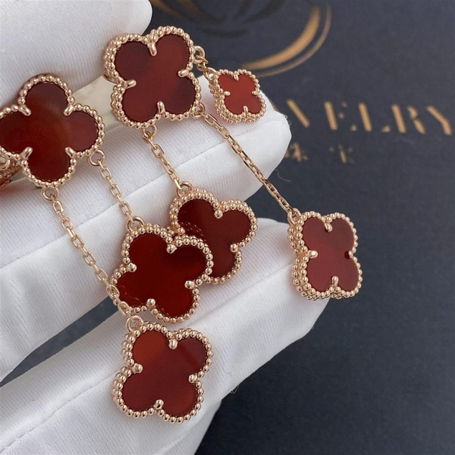[⭐Hevara Jewelry]CLOVER EARRINGS CARNELIAN 4 MOTIFS PINK GOLD