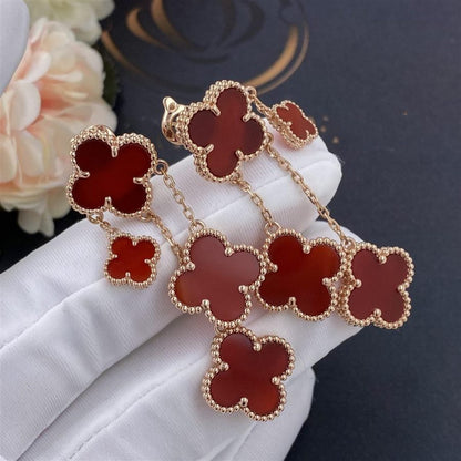 [⭐Hevara Jewelry]CLOVER EARRINGS CARNELIAN 4 MOTIFS PINK GOLD