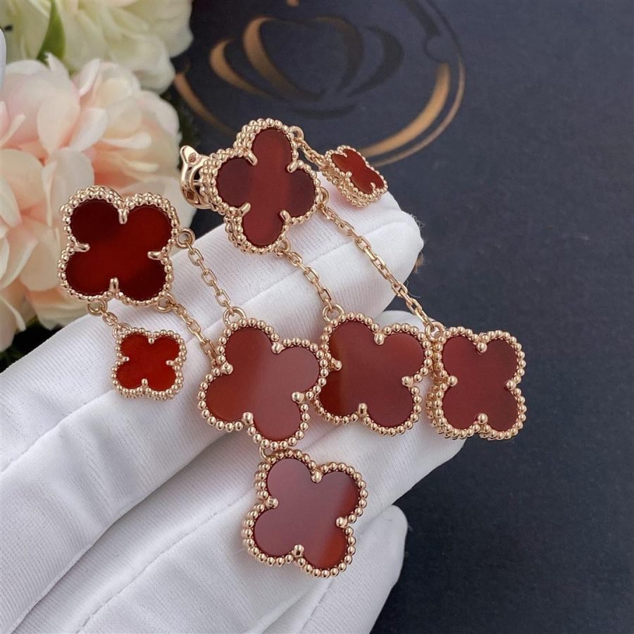 [⭐Hevara Jewelry]CLOVER EARRINGS CARNELIAN 4 MOTIFS PINK GOLD
