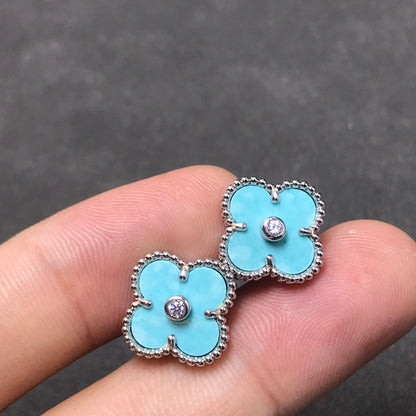 [⭐Hevara Jewelry]CLOVER 1 DIAMOND BLUE SKY SILVER EARRINGS