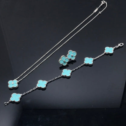 [⭐Hevara Jewelry]CLOVER 1 DIAMOND BLUE SKY SILVER EARRINGS