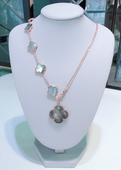 [⭐Hevara Jewelry]COMBINED BRACELET 5 MOTIFS AND NECKLACE DARK MOP ROSE GOLD