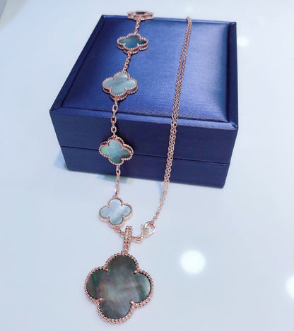 [⭐Hevara Jewelry]COMBINED BRACELET 5 MOTIFS AND NECKLACE DARK MOP ROSE GOLD