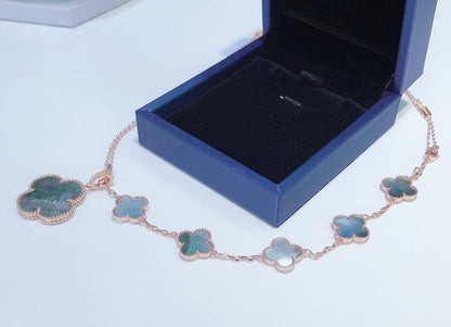 [⭐Hevara Jewelry]COMBINED BRACELET 5 MOTIFS AND NECKLACE DARK MOP ROSE GOLD