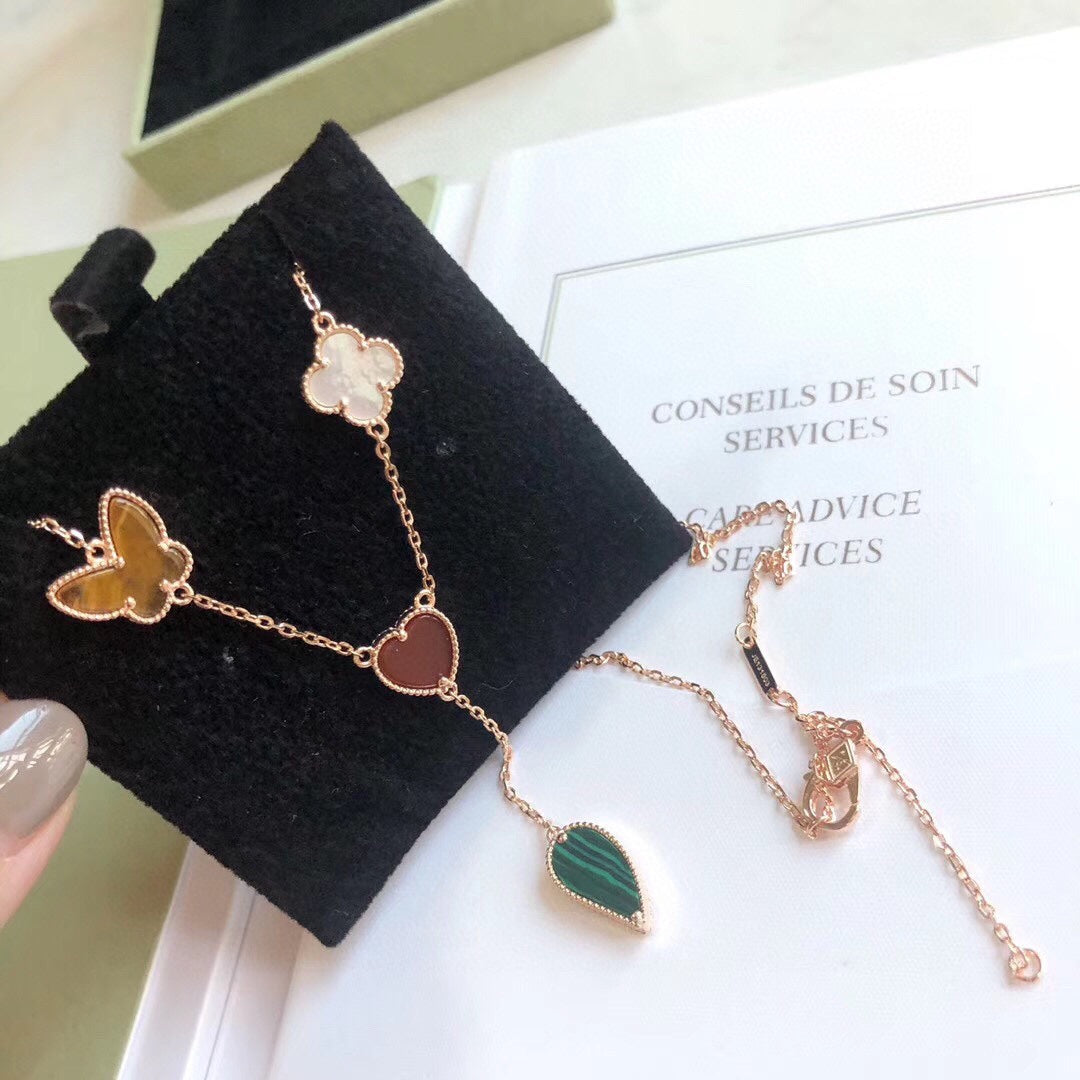 [⭐Hevara Jewelry]LUCKY SPRING 4 MOTIFS ROSE GOLD NECKLACE