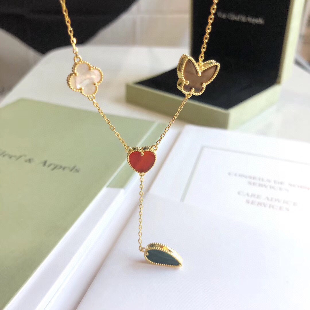 [⭐Hevara Jewelry]LUCKY SPRING 4 MOTIFS ROSE GOLD NECKLACE