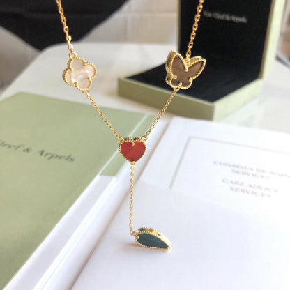 [⭐Hevara Jewelry]LUCKY SPRING 4 MOTIFS ROSE GOLD NECKLACE
