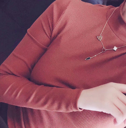 [⭐Hevara Jewelry]LUCKY SPRING 4 MOTIFS ROSE GOLD NECKLACE