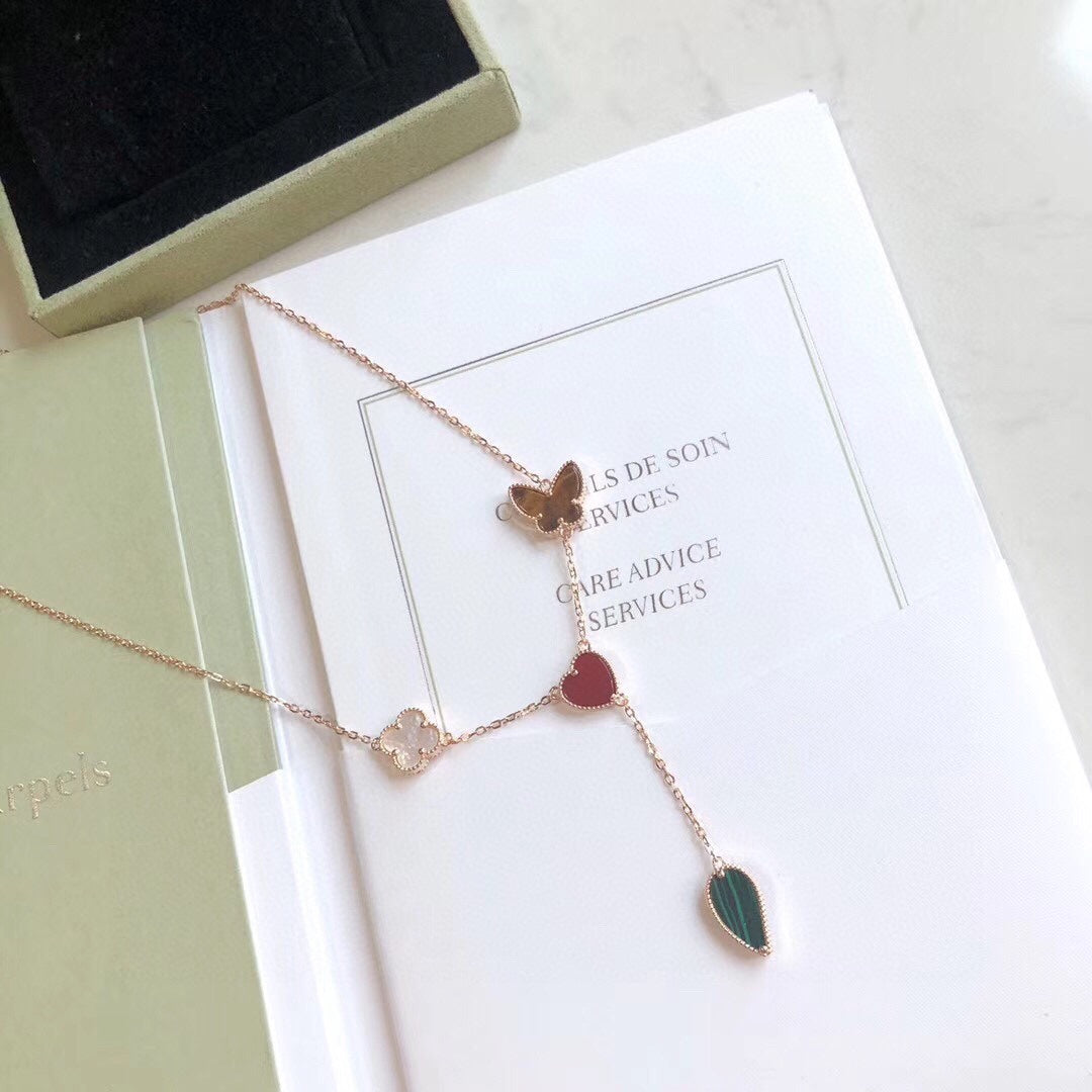 [⭐Hevara Jewelry]LUCKY SPRING 4 MOTIFS ROSE GOLD NECKLACE