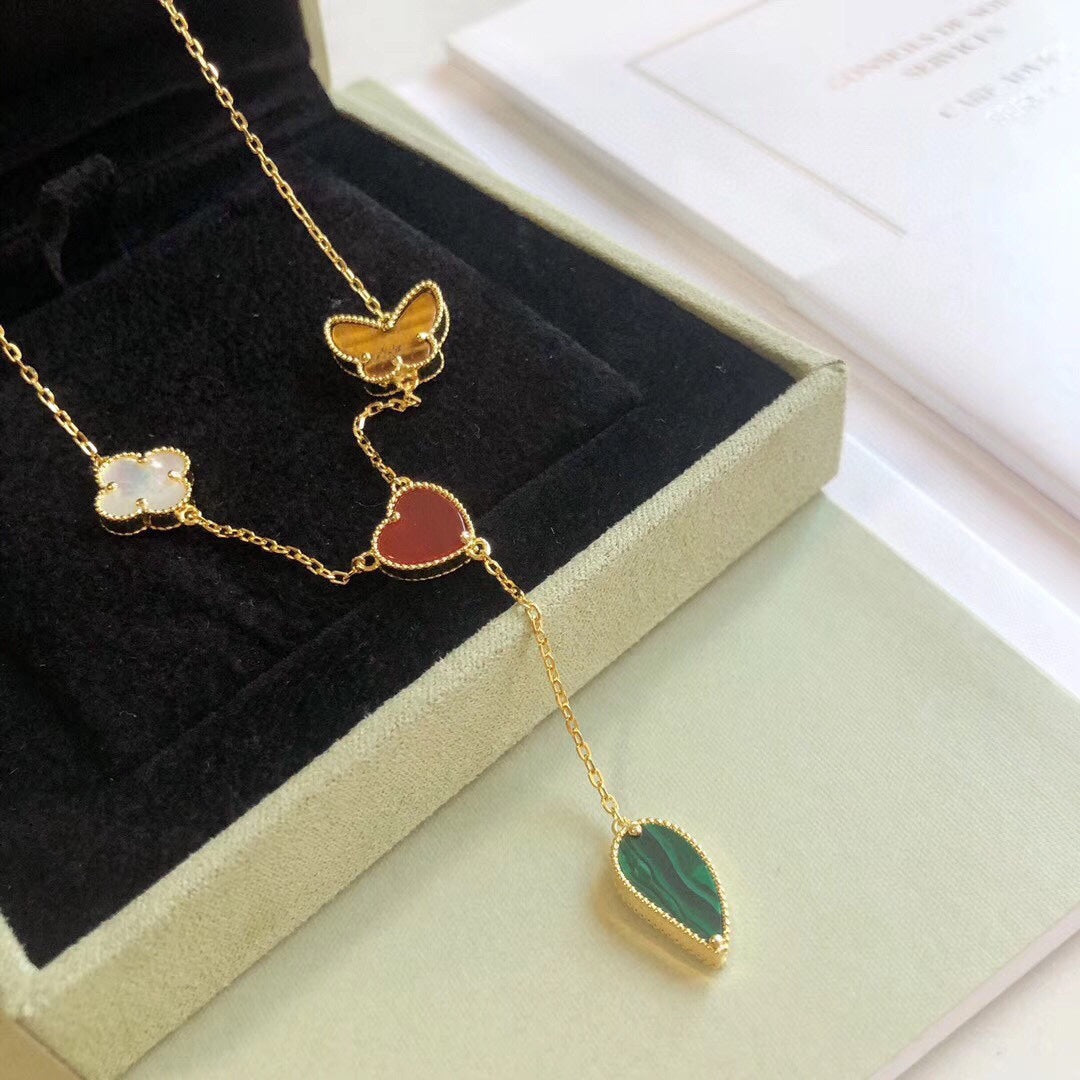 [⭐Hevara Jewelry]LUCKY SPRING 4 MOTIFS ROSE GOLD NECKLACE