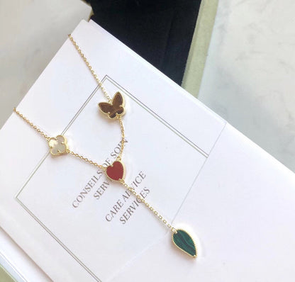 [⭐Hevara Jewelry]LUCKY SPRING 4 MOTIFS ROSE GOLD NECKLACE