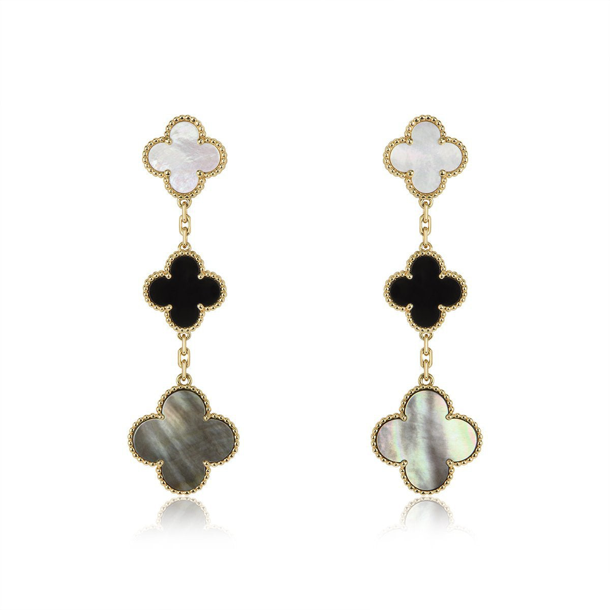 [⭐Hevara Jewelry]CLOVER EARRINGS GOLD ONYX MOP 3 MOTIF