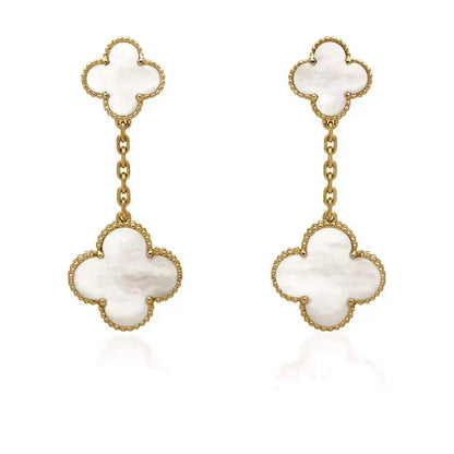 [⭐Hevara Jewelry]CLOVER 2 MOTIF WHITE MOP EARRINGS