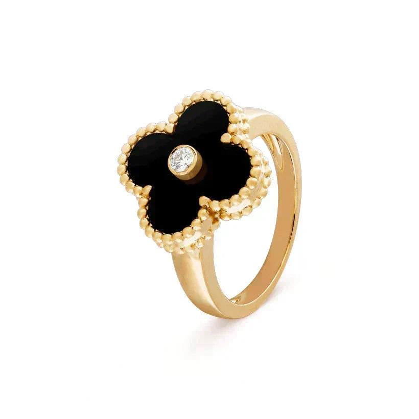 [⭐Hevara Jewelry]CLOVER ONYX RING GOLD DIAMOND
