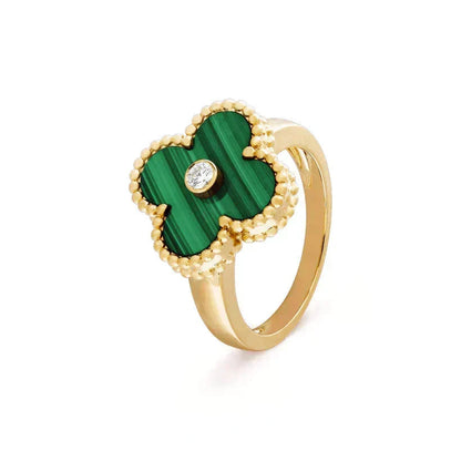 [⭐Hevara Jewelry]CLOVER MALACHITE RING GOLD DIAMOND