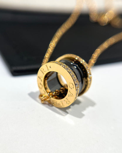 [⭐Hevara Jewelry]ZERO 1 BLACK CERAMIC DIAMOND PINK GOLD NECKLACE
