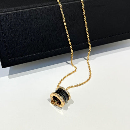 [⭐Hevara Jewelry]ZERO 1 BLACK CERAMIC DIAMOND PINK GOLD NECKLACE