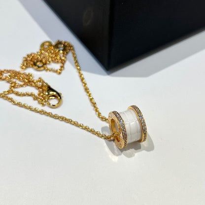 [⭐Hevara Jewelry]ZERO 1 WHITE CERAMIC DIAMOND PINK GOLD NECKLACE