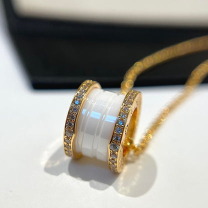 [⭐Hevara Jewelry]ZERO 1 WHITE CERAMIC DIAMOND PINK GOLD NECKLACE
